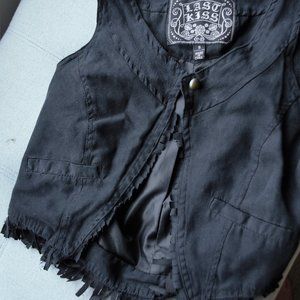 Black Cropped Moto Fringe Vest